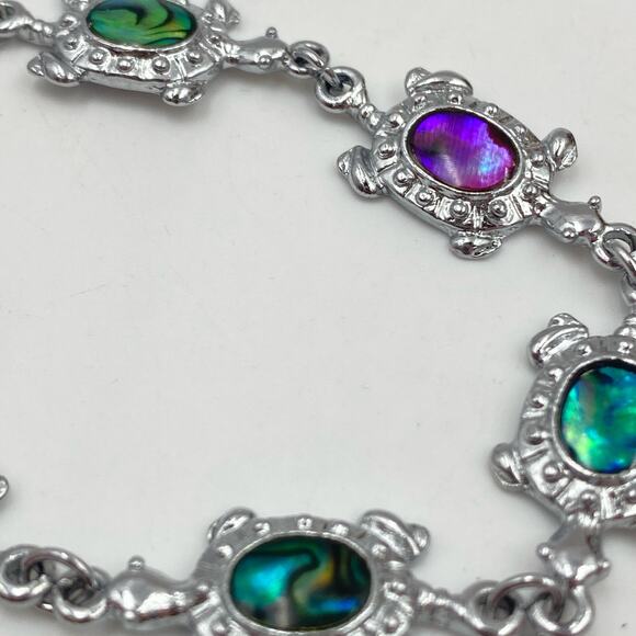 Super cool Multi Colored Abalone Shell Turtle Bracelet sign SJ Silvertone - Picture 3 of 9